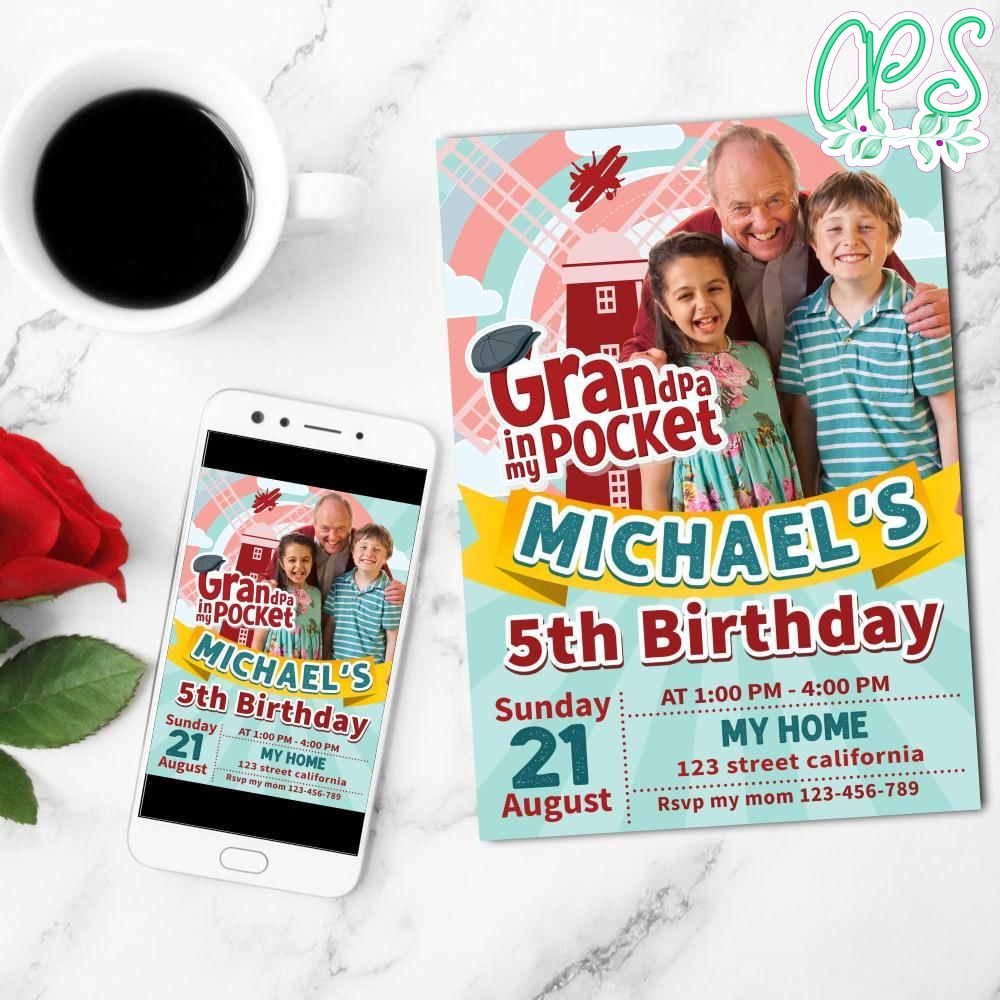 Grandpa In My Pocket Mobile Invite Customizable Template Instant Download