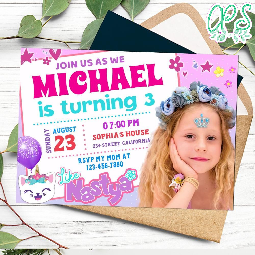 Nastya Birthday Invitation Customizable Template DIY CustomPartyShirts