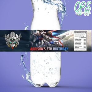 Gundam Birthday Water Bottle Label Template to Print at Home Instant Download