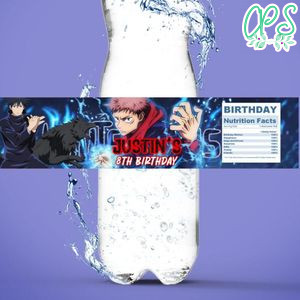 Jujutsu Kaisen Birthday Water Bottle Label Template to Print at Home Instant Download