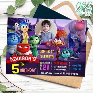 Inside out 2 Birthday Invitation with Photo Customizable Template to Print at Home Instant Download