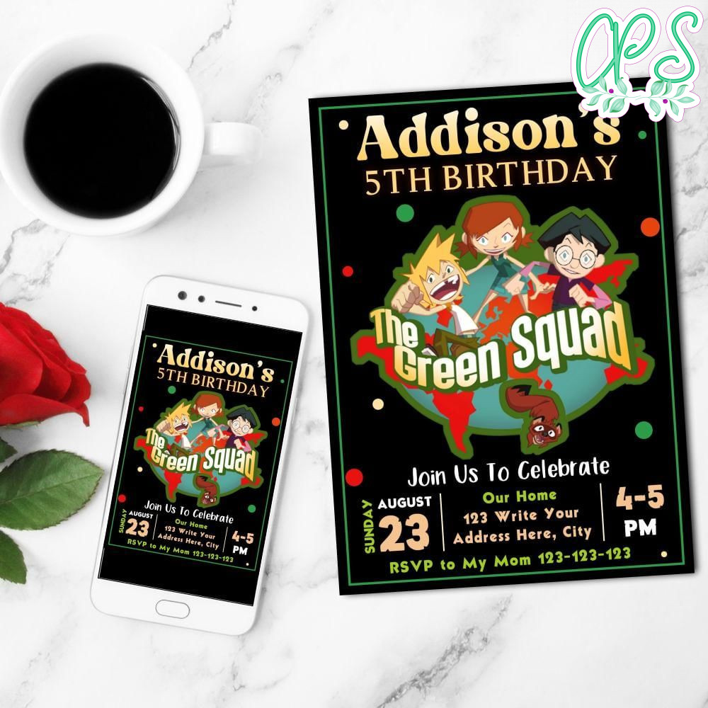 The Green Squad Mobile Invite Customizable Template Instant Download