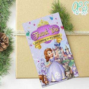 Princess Sofia Thank you tag Customizable Template to Print at Home Instant Download