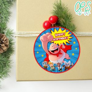 Captain Underpants Circle Sticker Template Customizable to Print at Home Instant Download