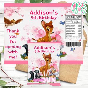 Bambi Magic World Birthday Honey Buns Snack Bag Label Customizable Instant Download