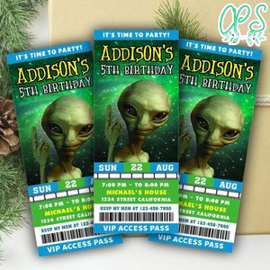 Alien Ticket Invitation Customizable Template Instant Download