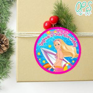 Barbie Pool Circle Sticker Template Customizable to Print at Home Instant Download