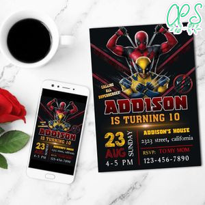 Deadpool & Wolverine Birthday Invitation Customizable Template to Print at Home Instant Download