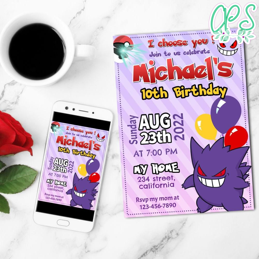 Gengar Invitation Customizable Template DIY | CustomPartyShirts