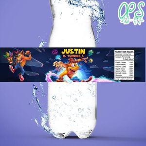 Crash bandicoot Bottle Label Birthday Water Bottle Label Template to Print at Home Instant Download