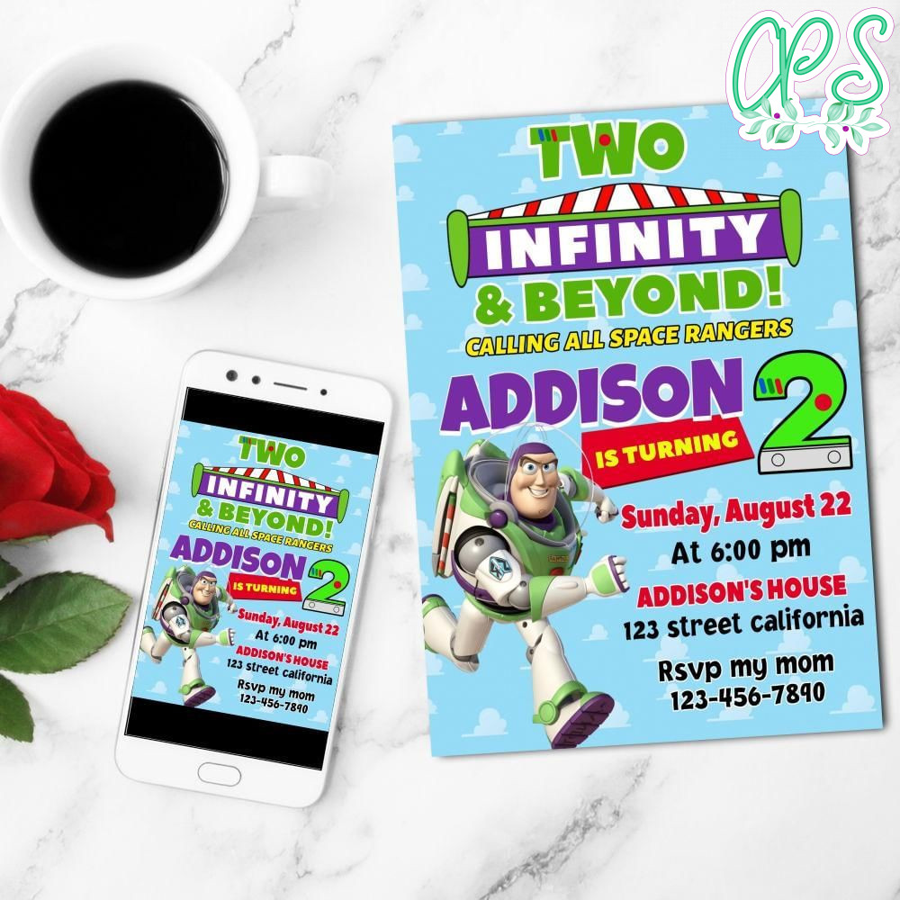 Two Infinity And Beyond Birthday Mobile Invite Customizable Template Instant Download