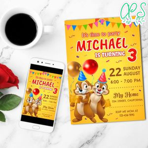 Chip and Dale Birthday Invitation Customizable Template to Print at Home Instant Download
