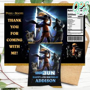 Puss In Boots The Last Wish Birthday Honey Buns Snack Bag Label Customizable Instant Download