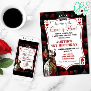Queen Of Hearts Mobile Invite Customizable Template Instant Download
