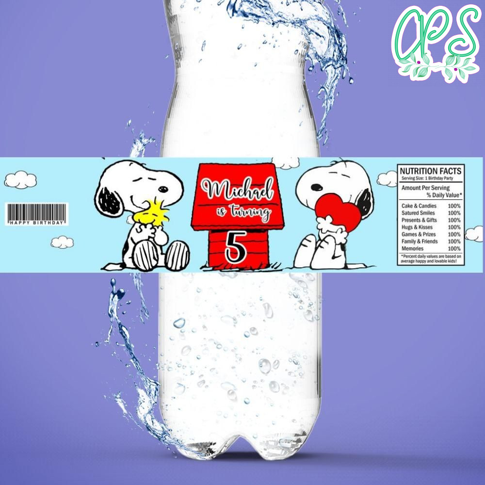 Snoopy Birthday Water Bottle Label Template CustomPartyShirts Studio Snoopy Birthday Water Bottle Label Template CustomPartyShirts Studio