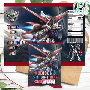 Gundam Birthday Honey Buns Snack Bag Label Customizable Instant Download