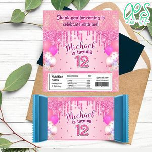 Shades of pink Candy bar Label Customizable Template Instant Download