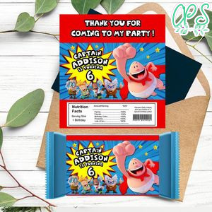 Captain underpants Candy bar Label Customizable Template Instant Download