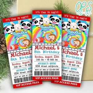 Baby Bus Panda Ticket Invitation Customizable Template Instant Download
