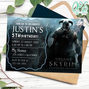 Skyrim video game Invitation Customizable Template to Print at Home Instant Download