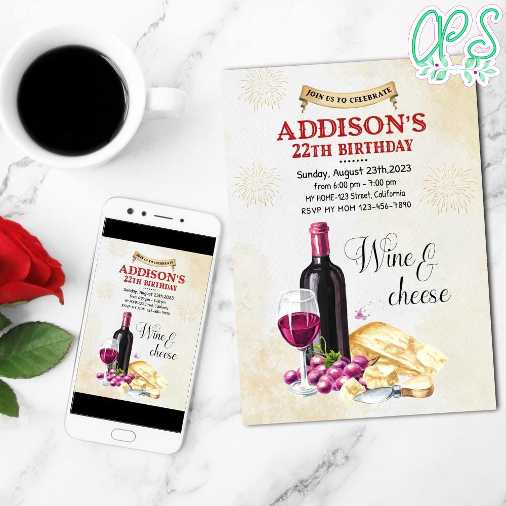 Cheese And Wine Cocktail Mobile Invite Customizable Template Instant Download