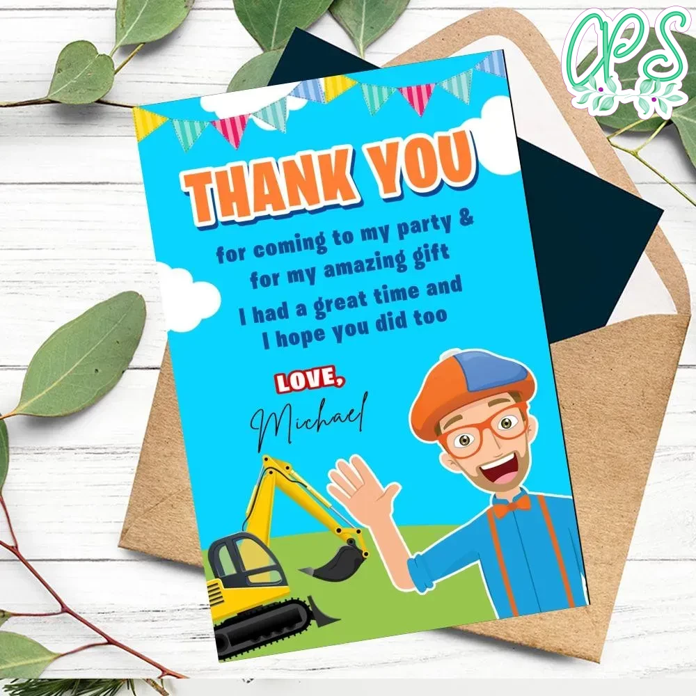 Blippi Thank You Card Customizable Template DIY | CustomPartyShirts
