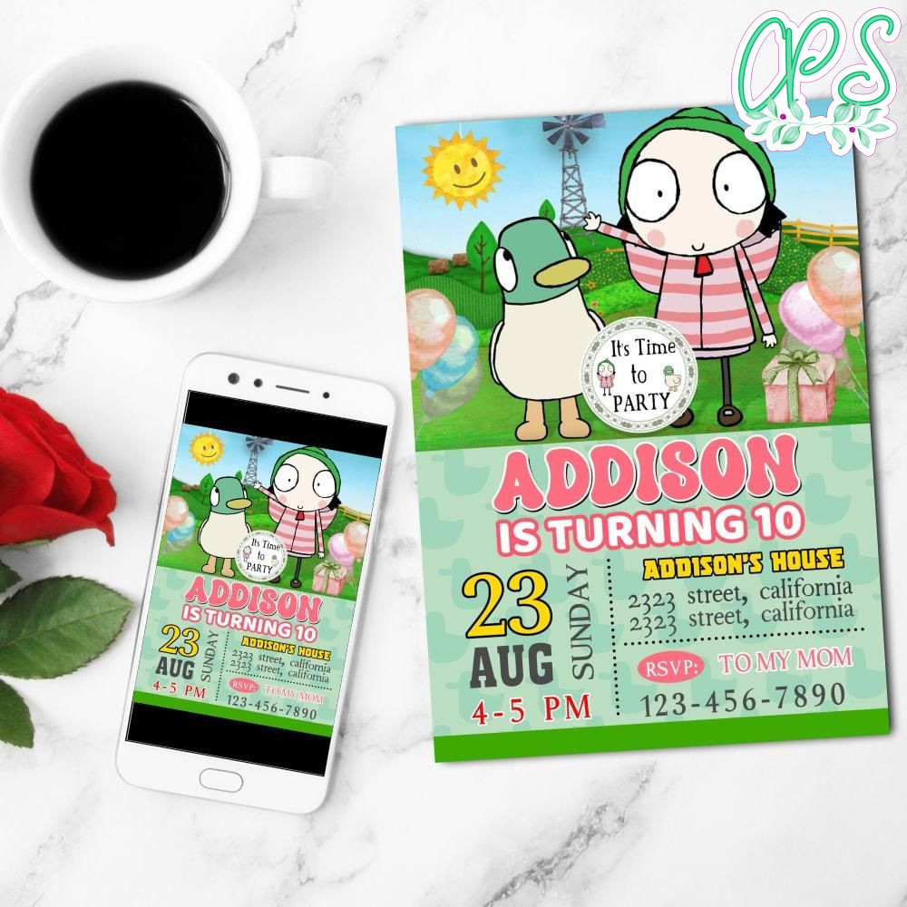 Sarah & Duck Mobile Invite Customizable Template Instant Download