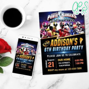 Power ranger ninja steel Birthday Invitation Customizable Template to Print at Home Instant Download