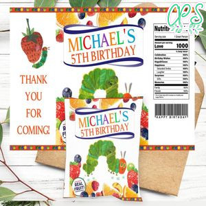 Hungry Caterpillar Birthday Party Fruit Snack Bag Digital File Printable Instant Download
