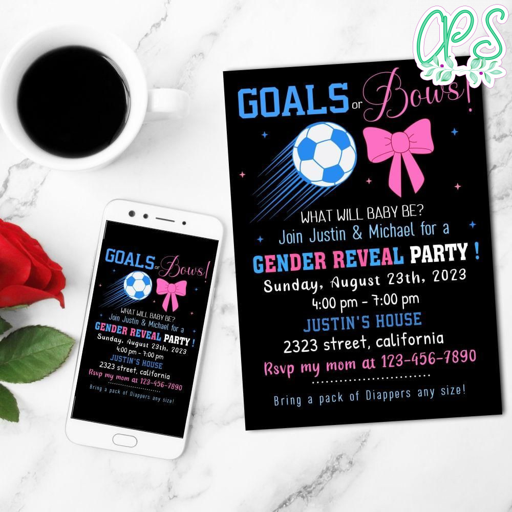 Goals Or Bows Gender Reveal Mobile Invite Customizable Template Instant Download