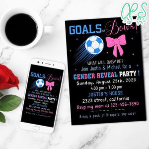 Goals Or Bows Gender Reveal Mobile Invite Customizable Template Instant Download