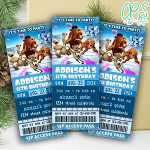 Ice Age Ticket Invitation Customizable Template Instant Download