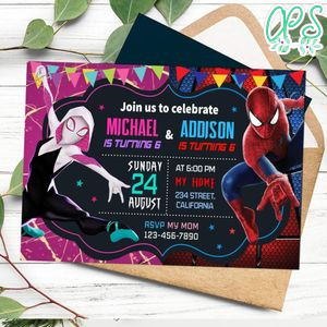 Gwen Stacy and Spiderman Invitation Customizable Template to Print at Home Instant Download