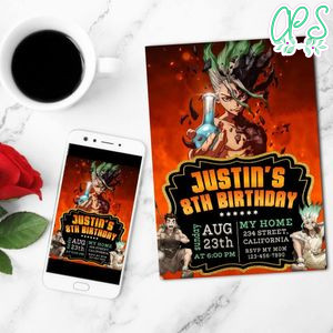 Dr. Stone Birthday Invitation Customizable Template to Print at Home Instant Download