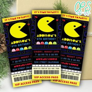 Pacman Ticket Invitation Customizable Template Instant Download