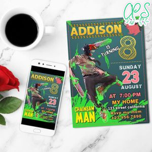 Chainsaw man Birthday Invitation Customizable Template to Print at Home Instant Download