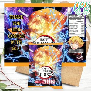 Zenitsu Birthday Honey Buns Snack Bag Label Customizable Instant Download