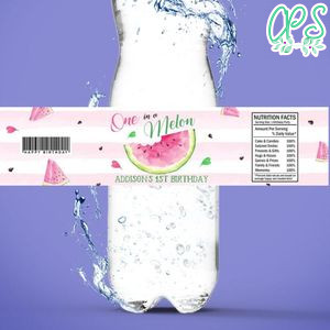 One in a Melon Bottle Label Birthday Water Bottle Label Template to Print at Home Instant Download
