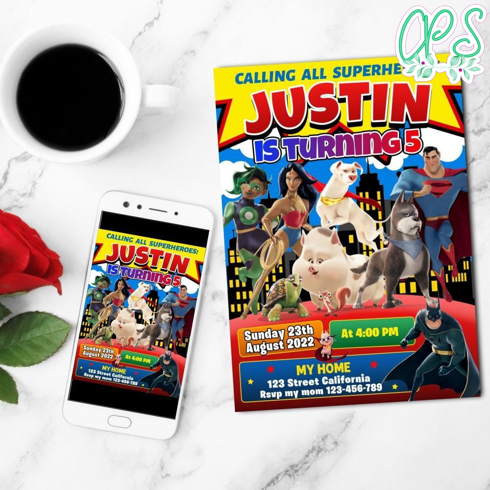 Super Pets Birthday Mobile Invite Customizable Template Instant Download