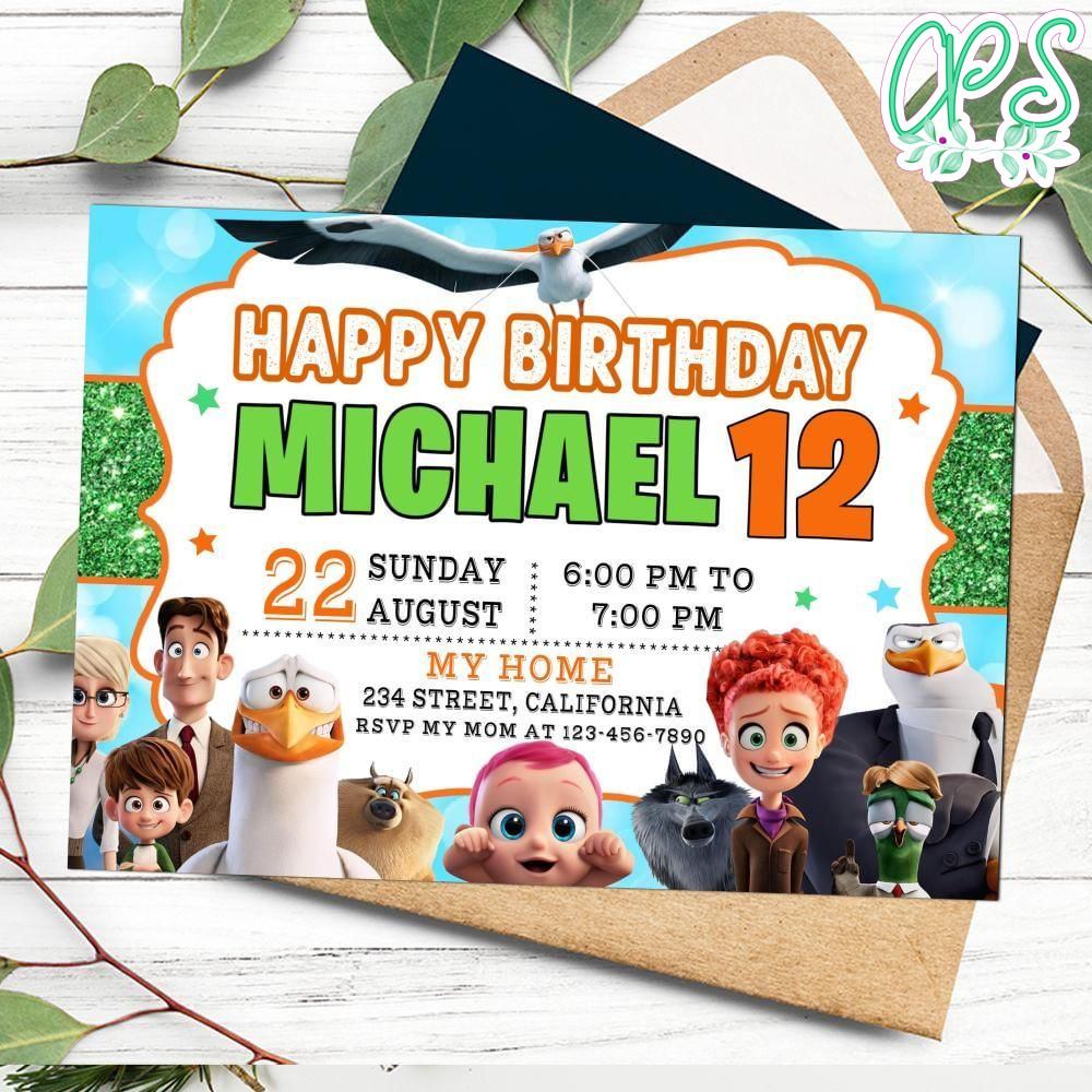 Storks movie Birthday Flyer Customizable Template to Print at Home Instant Download