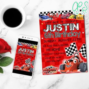 Roary racing car Birthday Invitation Customizable Template to Print at Home Instant Download