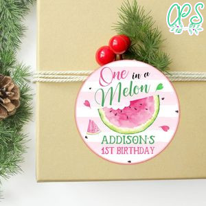 One in a Melon Circle Sticker Template Customizable To Print At Home Instant Download