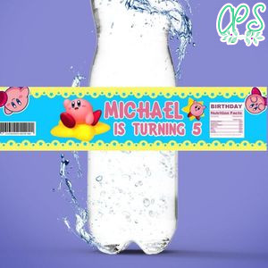 Kirby Birthday Water Bottle Label Template to Print at Home Instant Download