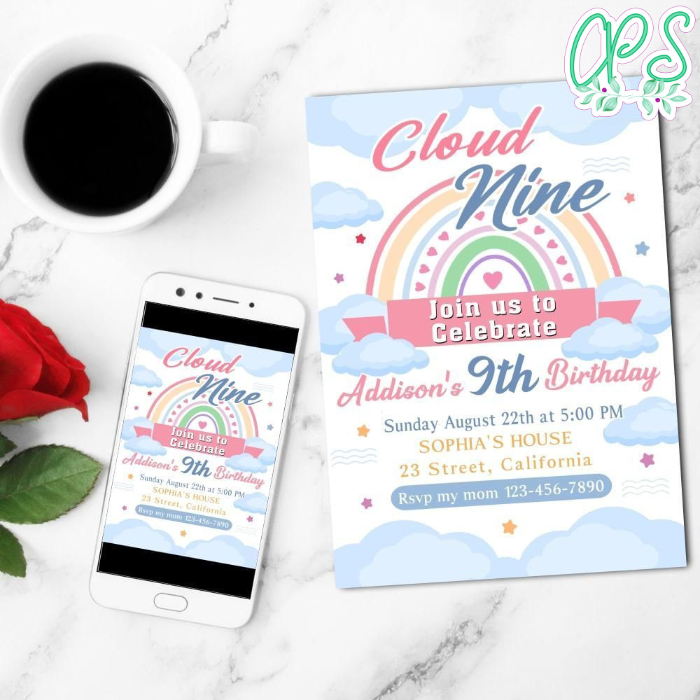 Cloud Nine Mobile Invite Customizable Template Instant Download