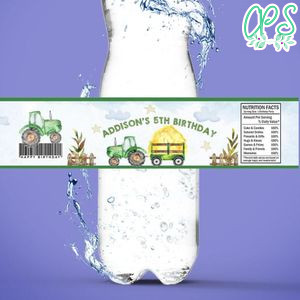 Tractor Bottle Label Birthday Water Bottle Label Template to Print at Home Instant Download