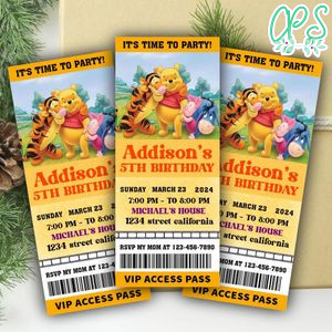 Winnie The Pooh Ticket Invitation Customizable Template Instant Download