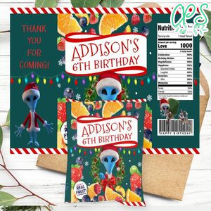 Alien Xmas Birthday Party Fruit Snack Bag Digital File Printable Instant Download