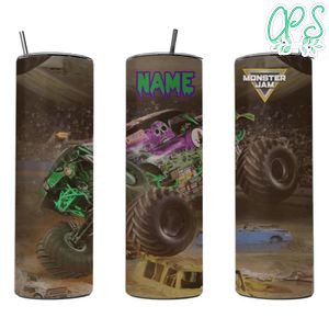 Green Monster truck Skinny Steel Tumbler with Straw 20oz 