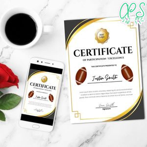 Football Certificate Template Customizable Instant Download