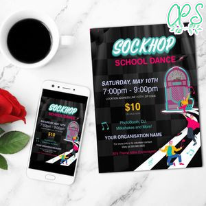 Sock Hop School Dance Flyer Customizable Template Instant Download